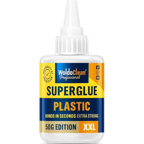 Image of WoldoClean Super Glue for Plastic 50g for Instant Strength - Waterproof, Heat-Resistant, Clear Glue with Precise Nozzle