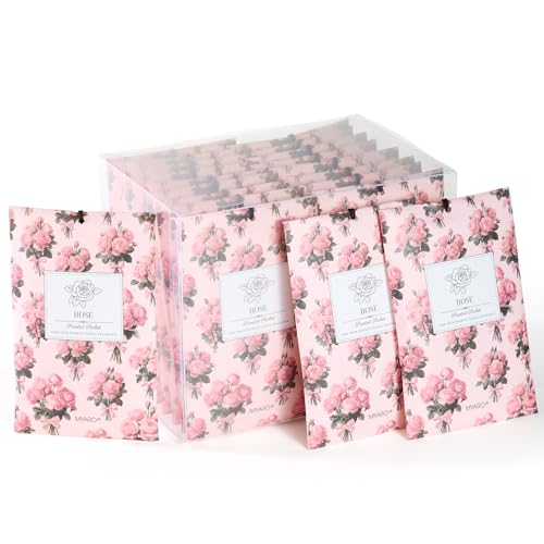 Image of MYARO 20 Pack Rose Scented Sachets for Drawer, Closet & Car - Fresh Air Freshener Bags Home Fragrance, Odor Eliminator for New House Small Storage Space & Travel Luggage