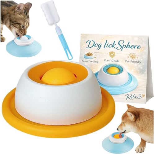 Slurpy Cup Cane, Ciotola Antistress Cane, Lick Sphere Dog Con Pallina, Sfera Da Leccare In Silicone Per Cani e Gatti, Ciotola Interattiva Per Cibo Liquido e Semi-Umido (A-Yellow)