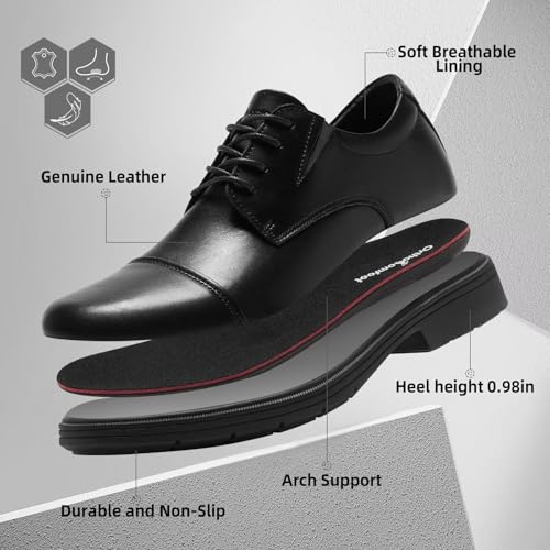 Orthopedic Business Leather Dress Shoes - Arch Support Formal Wingtip Oxford Patent Shoe for Men- Plantar Fasciitis Cap Toe Comfortable Lace Up Oxfords for Tuxedo for Foot Pain Relief2