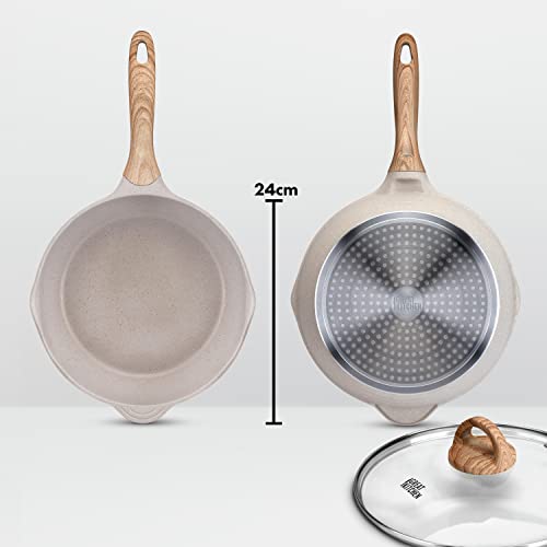 Foto von GreatKitchen Pfanne Bratpfanne 24cm mit Deckel | Antihaftbeschichtet | Induktionsgeeignet | Kratzfest | Hoher Rand | Non-Stick Schmorpfanne