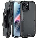 MUITQ 5-in-1 Heavy Duty Case with Tempered Glass Screen Protector (2 Pcs), Belt Clip Holster for iPhone 13/14 (Black)