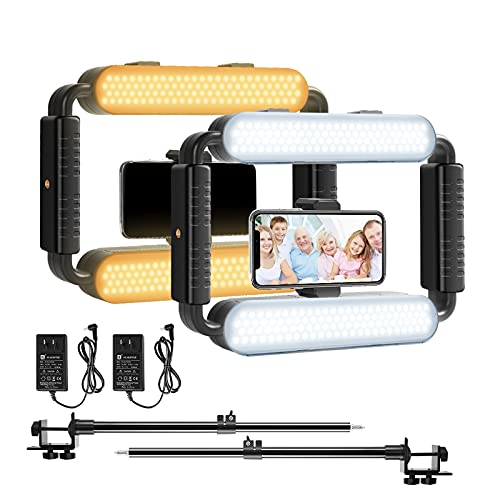 Smartphone Video Rig, GVM 2 Packs LED Ring Light Phone Video Stabilizer Camera Video Rig with 5600K Bluetooth Control Handheld Selfie Light for Smartphone, Camera, YouTube, Makeup, Filmmaking & Vlog
