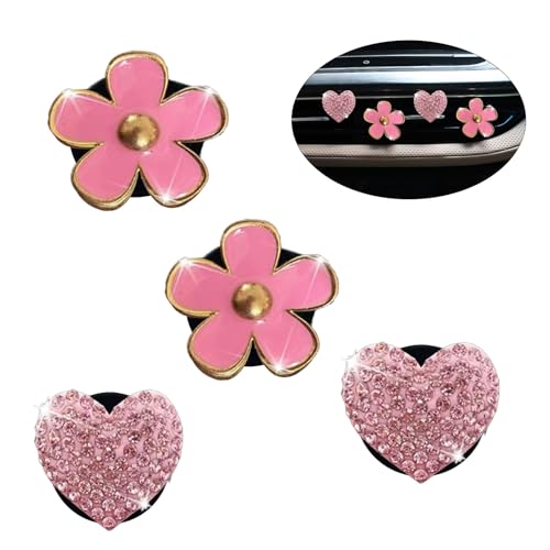 Image of 4PCS Car Air Vent Clips with Fragrance Pads, Cute Flower Air Fresheners | Daisy, Heart-Shaped Vent Clip, Car Interior Decor Charm, Car Decor Accessories, for Women and Girls, Interior Aesthetic