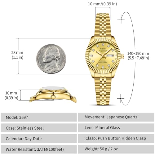 NIBOSI Watches for Women Analog Quartz Stainless Steel Dial with Day Date Luminous Waterproof Dainty Classic Luxury Diamond Elegant Dress Women's Watch for Small Wrists3