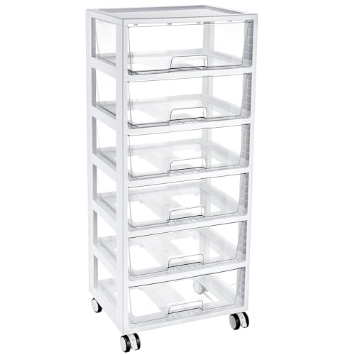 Image of Vtopmart 6-Tier Rolling Cart with Deep Drawers, Clear Plastic Storage Organizer for Art & Craft Supplies, Toy, Office, Classroom, Bedroom, Bathroom