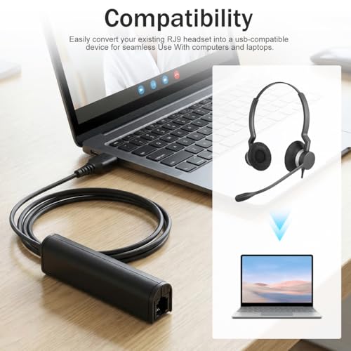 Hemobllo USB-Stecker Auf Rj9-Buchse Adapterkabel FüR Headset, Kompatibel Mit Computer, Pc, Laptop, Telefon, ZuverläSsige Verbindung, Schwarz, 56.5Cm