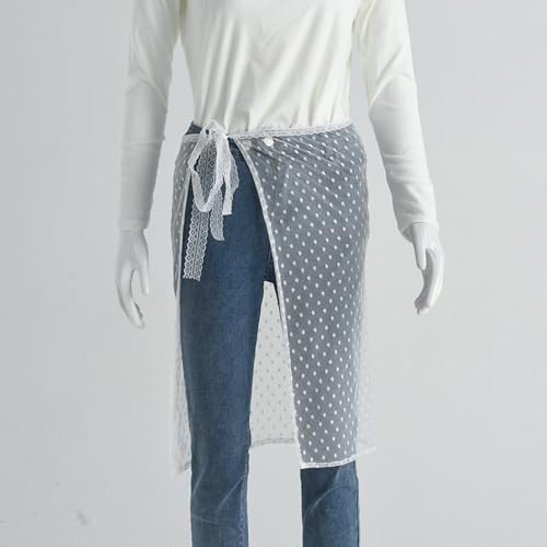 Women See Through Layering Half Skirt Hip Scarf Elegant Flower Dots Lace Hip Covering Tie Up Bandage Mesh Apron Skirt3