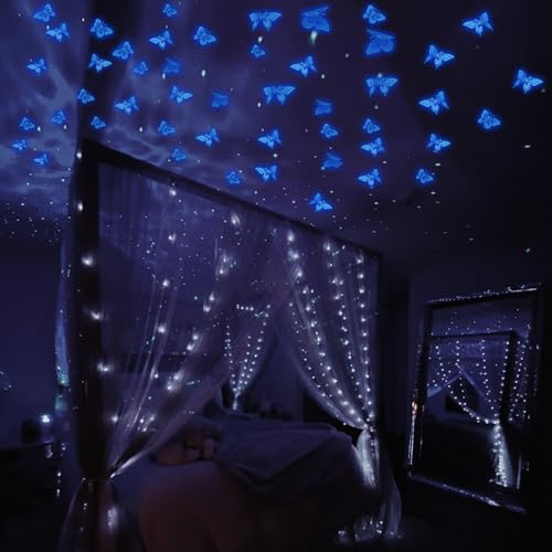 Image of SAOROPEB Glow in The Dark 3D Butterfly 24 Pcs Blue Butterfly Stickers