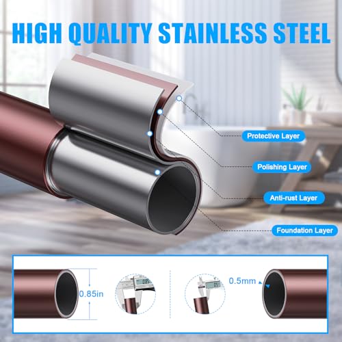 Image of TEECK Shower Curtain Rod, 32-43 inch Adjustable Spring Tension Curtain Rod, Never Rust Anti-Slip Shower Curtain Rod for Bathroom, No Drilling, Never Collapse, Easy to Use, Brown