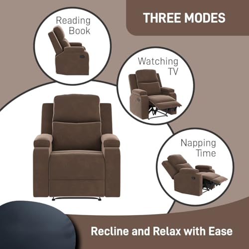 Image of Amazon Brand - Solimo Emerald | Single Seater Sofa Recliner | Manual Recliner (Velvet Brown)