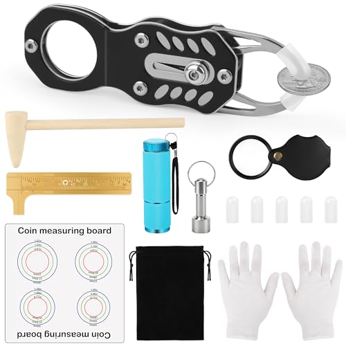 Coitak Silver Coin Ping Tester Kit Gold Testing Kit Include Coin Holder Magnifier Magnetic Clasp Calipers Measuring Mat Glove Flashlight