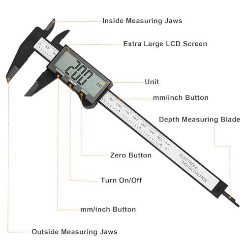 Image of Digital Caliper, Sangabery Dial Caliper 6 Inch with Extra-Large LCD Screen, Plastic Vernier Calipers Measuring Tool, Electronic Ruler, Inch & Millimeter Conversion, Use for Jewelry, Industrial, DIY