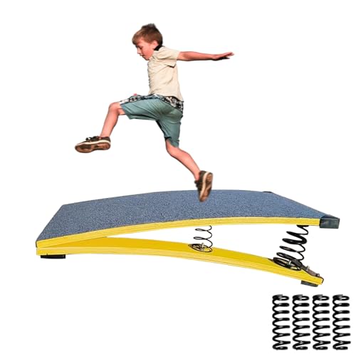 4 Springs Gymnastics Springboard for Kids Vaulting Training Fitness Playing Portable Curved Spring Board Hard Wood Practice Equipment Elastic Board for Home Room Athletics Training (Gray 31.5D x 19.7W)