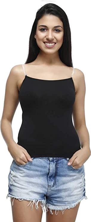 ok inetrprises spaghetti top vest top camisole tank top slip sando inner wear camis with adjustable and detachable strap (free 1 pair transparent strap) pack of 2