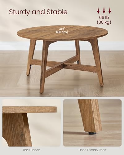 VASAGLE MAEZO Collection - Round Coffee Table, 31.5-Inch Center Table, Tapered Legs, Curved Transitions, Easy to Assemble, for Living Room, Honey Brown ULCT251KB01S - Image 6