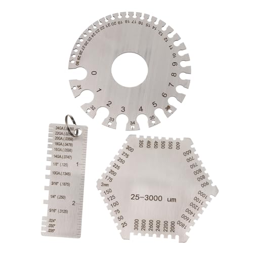 SOLUSTRE Accurate Metal Sheet Wire Size Measurement 3-Piece Stainless Steel Welding Gauge Set Thickness Gauge Wet Film Comb