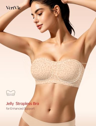 Image of Vertvie Womens Strapless Bra Jelly Push Up Seamless Bandeau Bra Wireless Non Slip Silicone Tube Top Bras Padded Bralette
