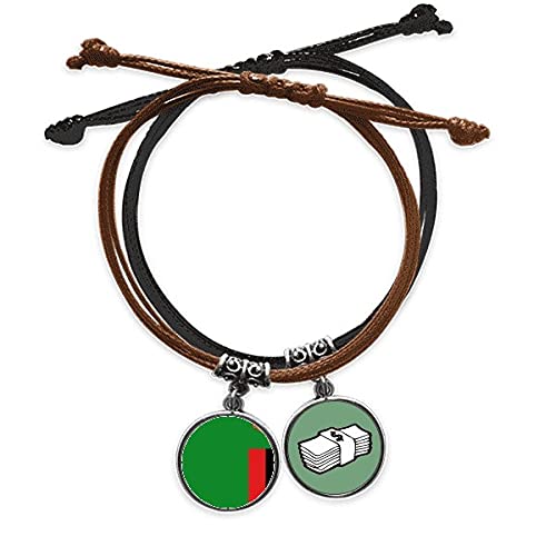 Pulsera de Zambia en cuero y cuerda con amuleto de dinero