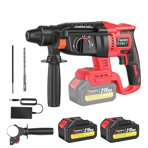 Perforateur Burineur Sans Fil 21V Brushless, 3 Modes (Perçage/Perforation/Burinage), Réglage du Ciseau, Antichoc, 1000 RPM, 4500 BPM, avec 2x Batteries...