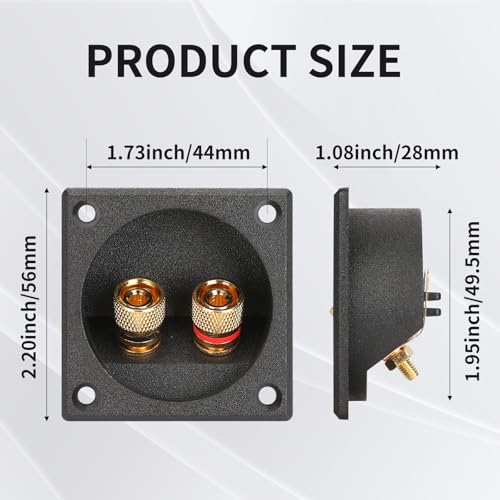 2.2 Inch Square Screw-Type Speaker Box Terminal Cup,2-Way Speaker Terminal with Gold Plated Binding Posts,Bare Wire and Banana Plug Connection,1 Pack