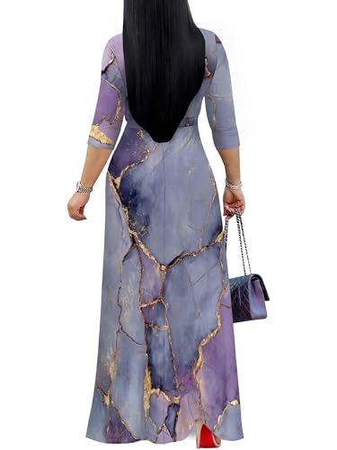 Image of Plus Size Dresses for Women Print Maxi Dresses 3 /4 Sleeve with Belt