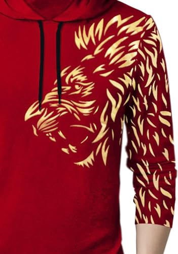 Image of Mens Hooded Lion Printed Tshirt with Mask