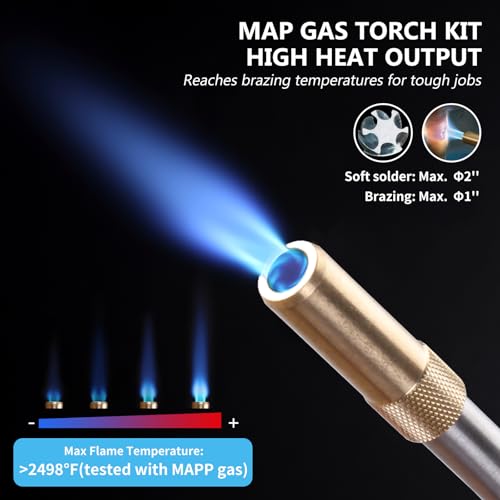 Image of Propane Torch Kit with 4.9-Ft Hose, Adjustable Flame for HVAC | Brass Blow Torch Head 2527F, Propane & MAPP Gas Compatible, Self-Igniting for Easy Startup
