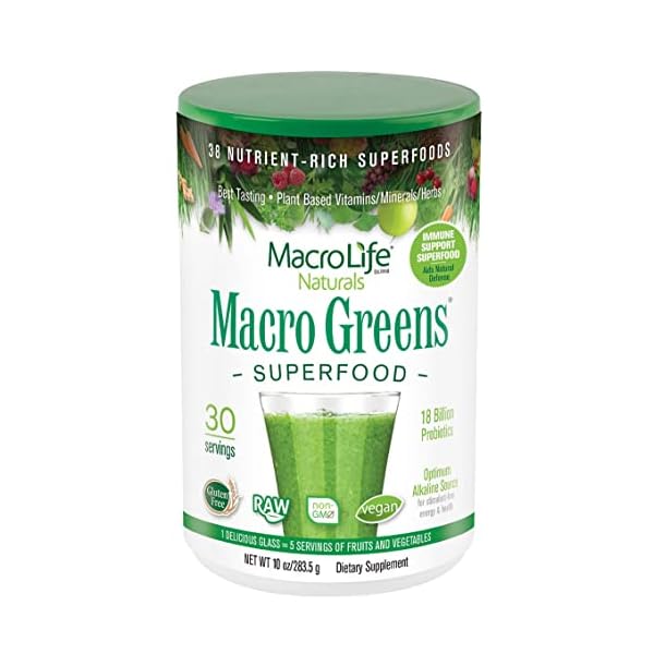 MacroLife Naturals Macro Greens Powder 38 Superfood Probiotic Antioxidant Enzyme & Herbal Supplement Immunity Energy…