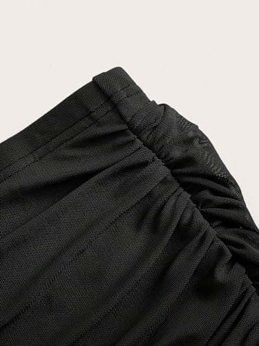 Women's Asymmetrical Ruched Mini Skirts Lettuce Trim Bodycon Mesh Sheer Skirt3