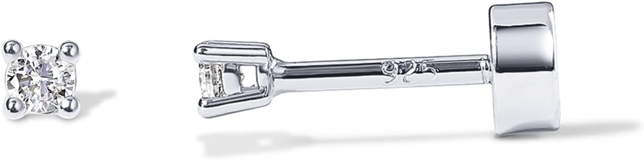 14K Gold Plated Solid 925 Sterling Silver Post Cubic Zirconia Stud Flat Back Earrings for Women | Cartilage Earring | Helix Piercing Jewelry | Small Stud Earrings for Women