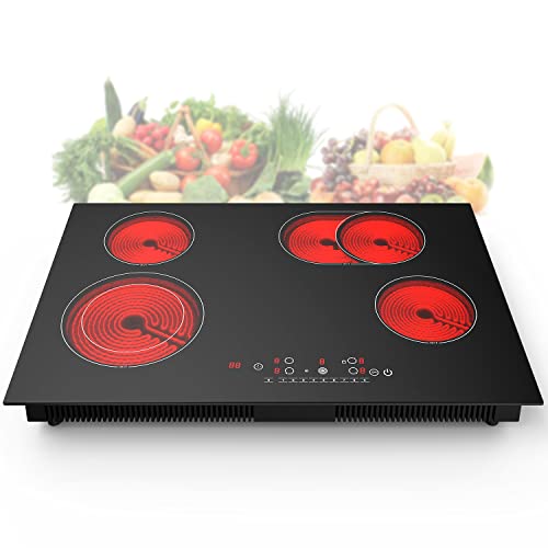 Electric Cooktop 30 Inch 4 Burners, 220V Electric Stove Top Built-In, Anhane 7200W Electric Ceramic Cooktop, 9 Heating Levels, Timer & Kid Safety Lock, Suitable For All Cookware, Without Plug #TOP6