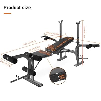 5 in 1 Weight Bench for Arm Leg Back Abs Pectoral Muscle, Backrest Angle Adjustable, Bench Press Set with Barbell Rack Max Weight Bearing 600Lbs