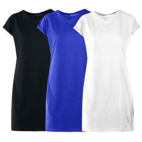 Kit com 03 Vestidos Camisetão Feminino Mulheres Super Estiloso – Branco – Royal – Preto – G
