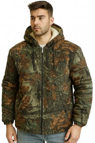 Image of look now Mens Camo Sherpa THICK Jacket Fleece FUR Lined quilted Jungle Fishing Warm cosy (UK, Alpha, M, Regular, Regular, TH - Jungle Sherpa)