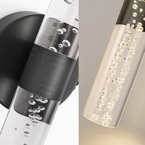 Image of DORESshop Battery Operated Wall Sconces Set of 2, 10000mAh Rechargeable Wall Sconce with Bubble Crystal, 9 Color Dimmable Wireless Wall Sconce, Sconce Wall Decor for Living Room, Bedroom, Black 12in