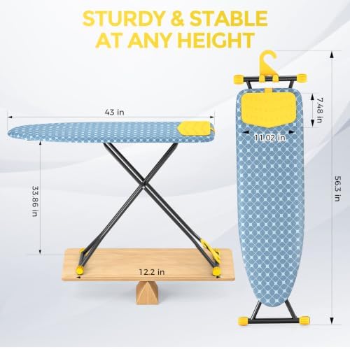 APEXCHASER Ironing Board with Iron Rest, Compact and Space Saver Iron Board, Extra Thick Cover, Height Adjustable, Wall Mount & Closet Hanger 13x43 Yellow - 2