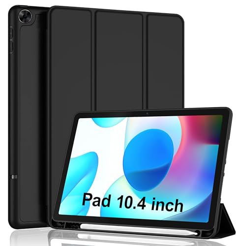 Image of TGK Trifold Flip Case Cover for realme Pad 10.4 inch Black Smart Flexible with Pencil Holder