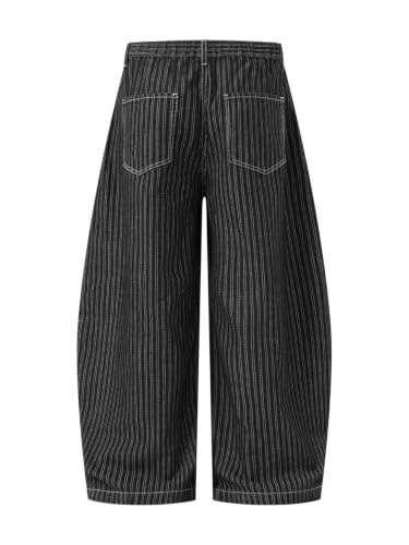 Aelfric Eden Pinstripe Baggy Barrel Jeans Pleated Wide Leg Denim Pants Men Women Loose Fit Streetwear Vintage Trousers Black XL - image 3