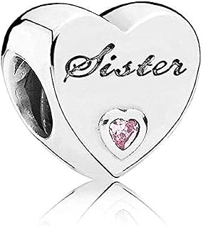 PANDOCCI Autumn Sister's Love Bead with Pink Cubic Zirconia Authentic 925 Sterling Silver Bead DIY Fits for Pandora Bracelets Charm Fashion Jewelry