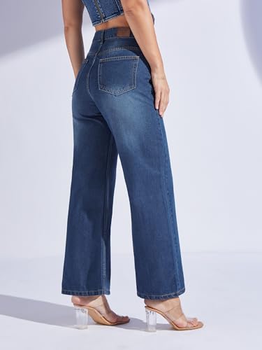 Image of Miss Chase Women's Wide-Leg High-Rise Regular-Length Stretchable Shaping Denim Jeans