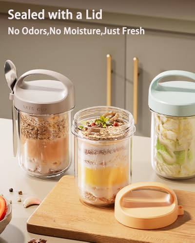 Hemompito Overnight Oats Containers With Lids, Glass Oats Jars, 14oz Portable Yogurt Containers, Leakproof For Office, Workout, Picnic-3 Pack — view 2