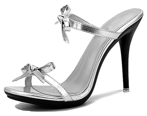 Mules d'été à talons hauts de 10.5cm avec nœud pour briller en soirée chic pointure 40