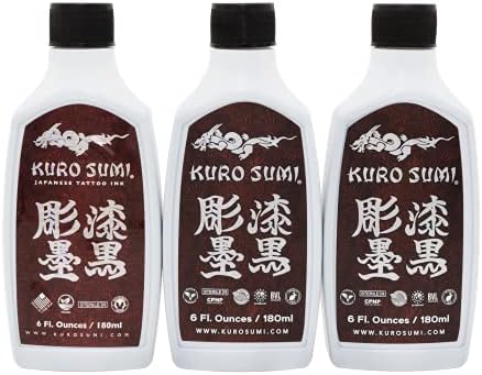 Kuro Sumi Japanese Tattoo Color Ink Pigments Set, Vegan Professional Tattooing Inks, Grey Wash Shading and Outlining Black