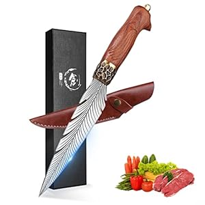 PURPLEBIRD Handgeschmiedetes Japanisches Kochmesser mit Lederhülle,Scharfes Ausbeinmesser mit Holzgriff Outdoor Messer…