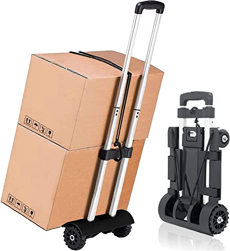 MAXBROTHERS - MAXBROTHERS Folding Hand Truck, 100lb/45kg Heavy Duty Luggage Cart with 4 Wheels, Compact Trolley Portable Luggage Cart for Home Office Shopping Travel Use, Light Weight and Easy to Carry