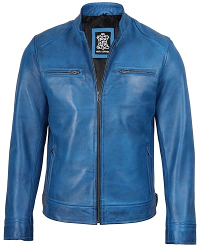 Image of Decrum Mens Leather Jacket - Cafe Racer Style Real Lambskin Leather Jacket Men