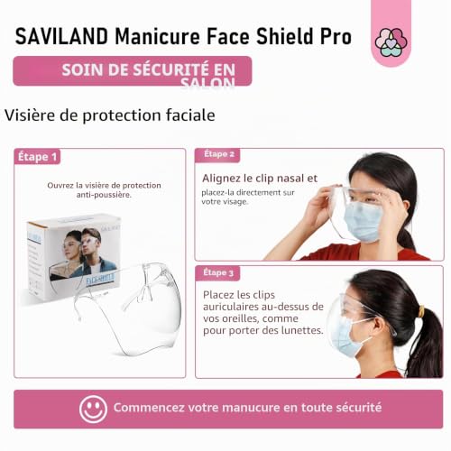 Saviland Protection du visage pour fraise à ongles : protection faciale extra transparente, protection contre la poussière, protection contre les éclaboussures des yeux, lunettes de protection – vue 3