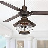 52' Plaza DC Modern Industrial 3 Blade Indoor Outdoor Ceiling Fan with LED Light Remote Control Oil...