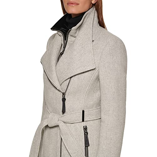 Calvin Klein Women's Angled Twill Fabric Wing Collar Coat, Light Grey, Large #TOP4